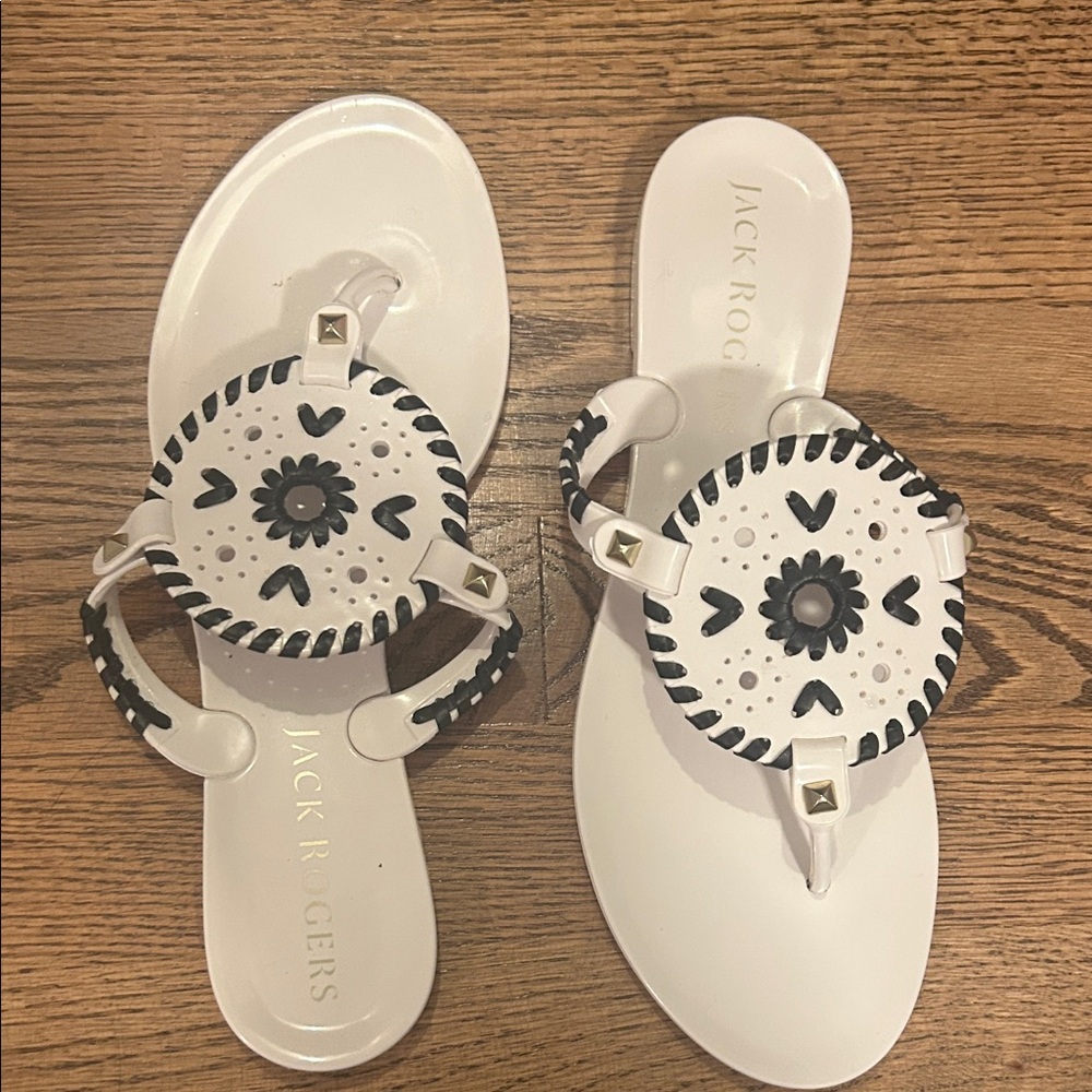 Jack Rogers Cream and Black Thong Sandals